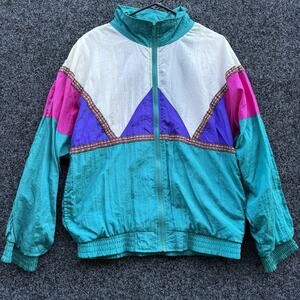 Vintage 90s Slade Unisex Medium Teal Colorblock Baggy Loose Wind Breaker Jacket